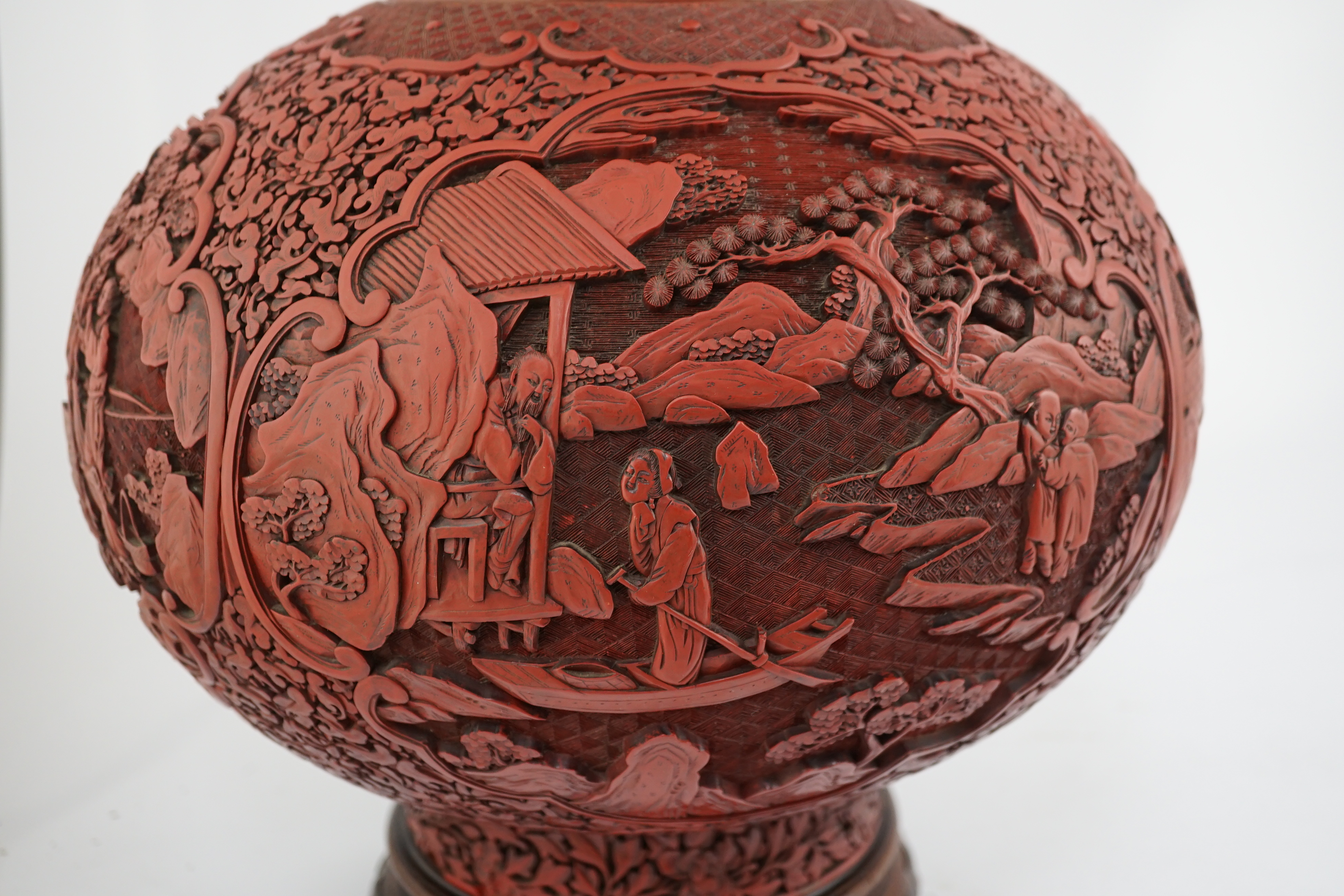 A large Chinese cinnabar lacquer bottle vase, 19th century, Some restoration